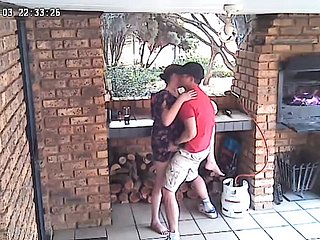 Spycam: CC TV Self Potables Para pieprzona na werandzie rezerwatu przyrody